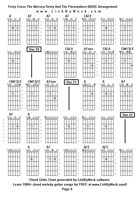 Chord Grids Chart of chord melody fingerstyle guitar song-Ferry Cross The Mersey-Gerry And The Pacemakers-BASIC Arrangement,generated by LickByNeck software.